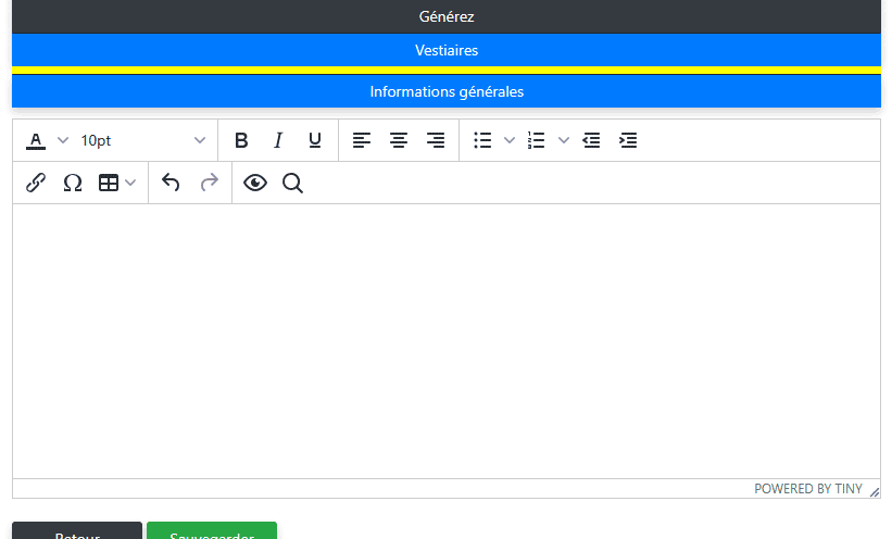 Définir le texte général des vestiaires