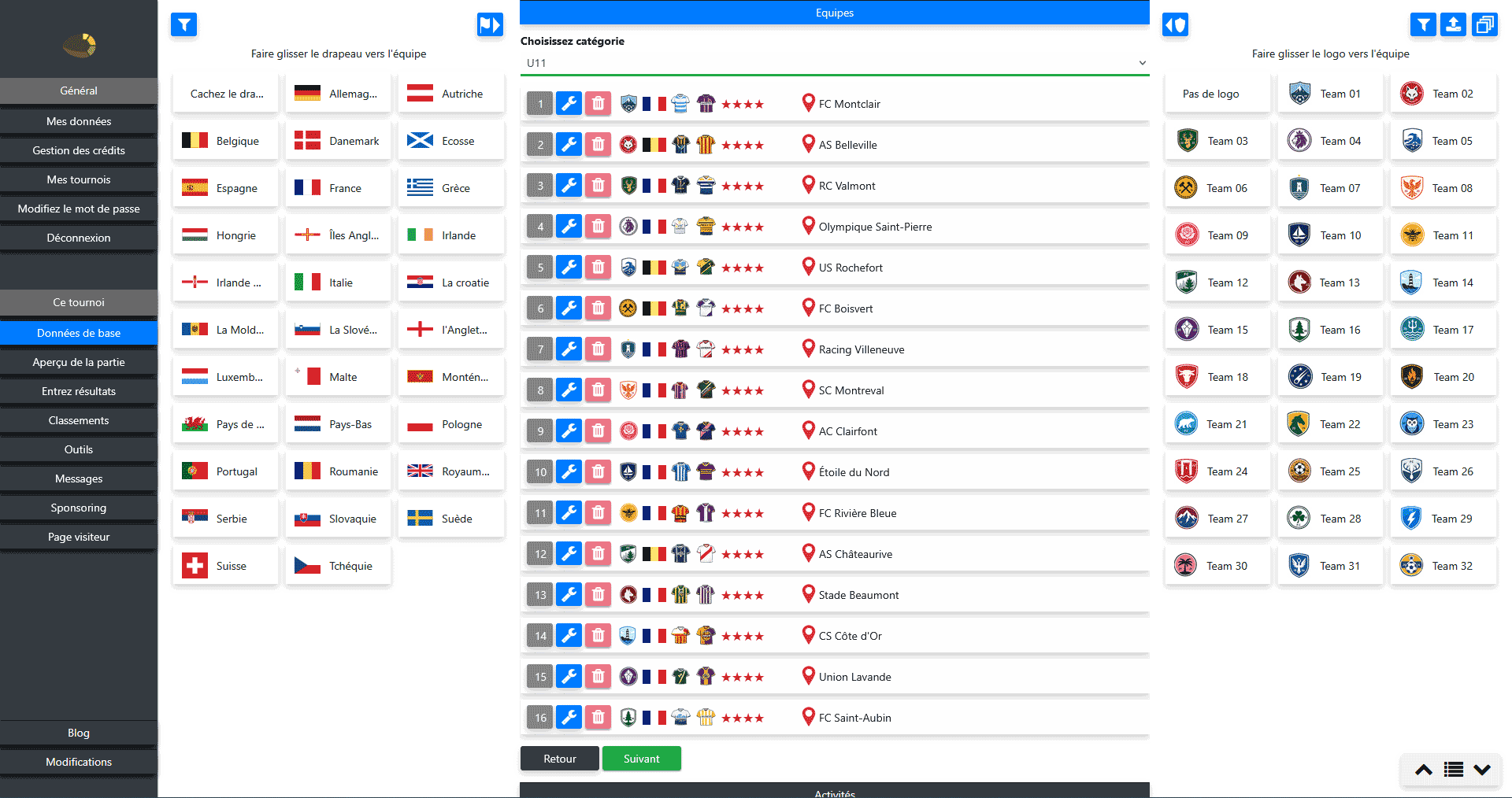 Gérer le logo et les drapeaux de l'équipe dans Mijntoernooi.info
