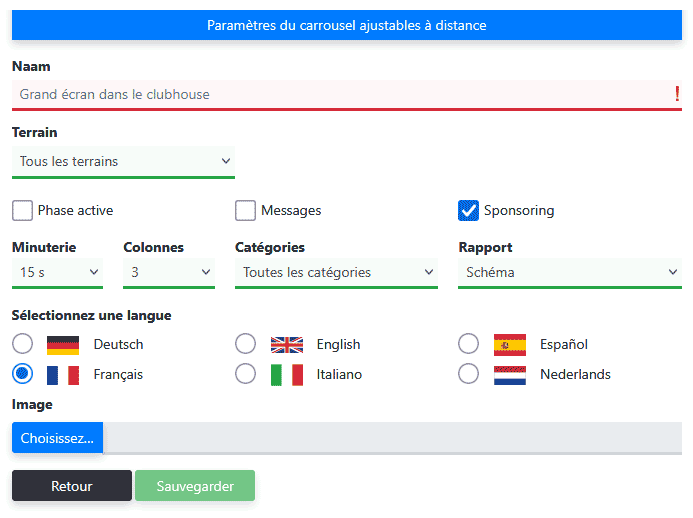 Écran de paramétrage des paramètres du carrousel de l'écran de présentation