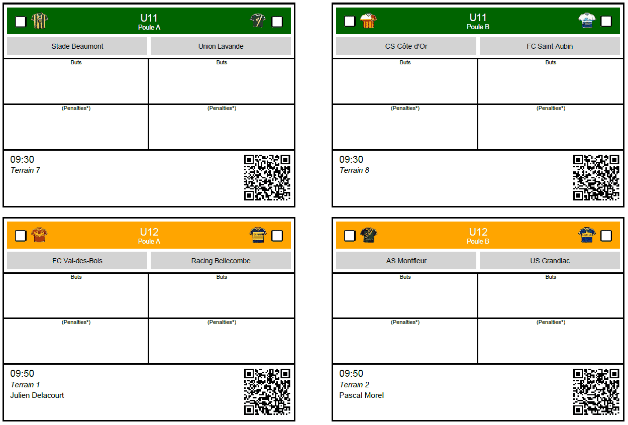 Feuille de match avec QR code